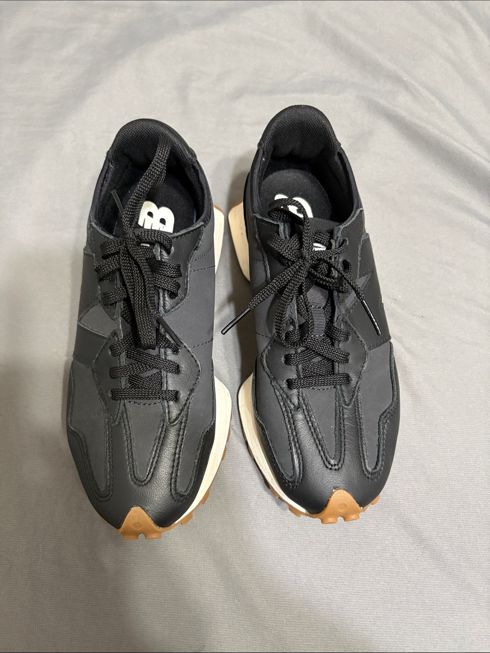 New Balance 327 Black Sneakers with Gum Accent
